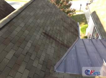 Dirty roof shingles before roof cleaning